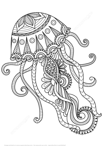 Jellyfish Zentangle Coloring Page